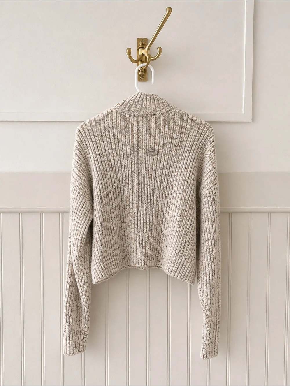 Speckled Cream Ribbed Mock Neck Sweater - Picture 4 of 5